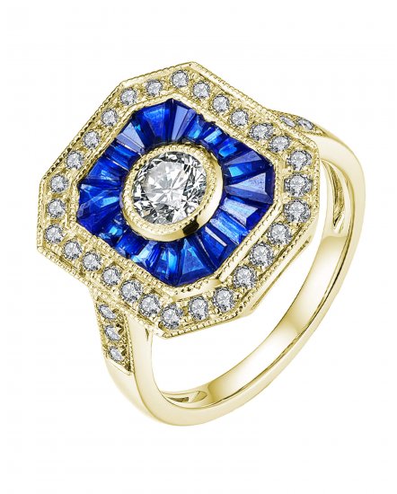 OCTAGON STYLE SAPPHIRE DIAMOND RING (TR3272)